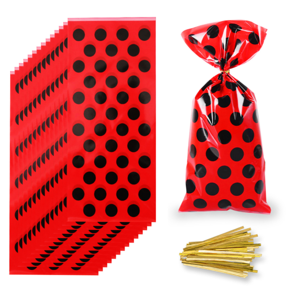 Ladybug Marienkäfer Geschenktüten – 50er Set Rote Geschenkbeutel mit schwarzen Punkten, Kindergeburtstag, Mitgebsel-Tüten, Goodie Bags für Motto-Partys & Feiern